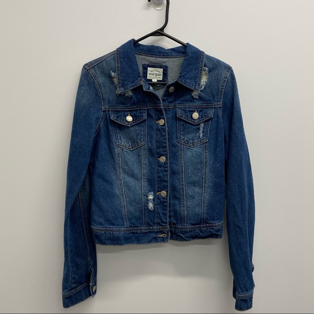 NEW - FALL JEANS JACKET WITH HOLES / ABOVE BUM HIGH WAIST